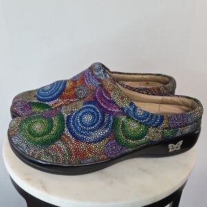 Alegria Multicolor Swirl Leather Mules Size 41